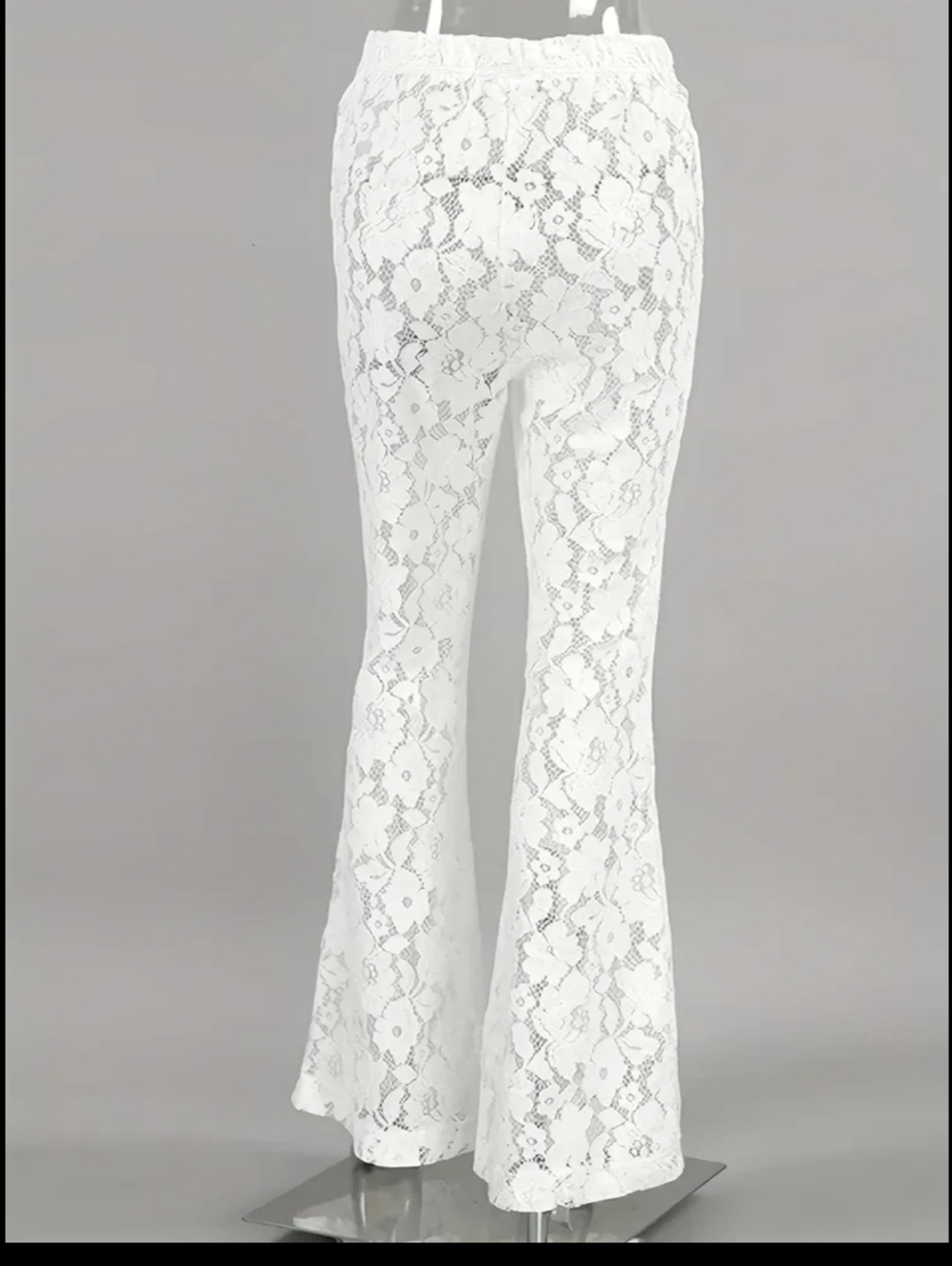 White Lace Flared Pants for Women - Picture 3 of 4